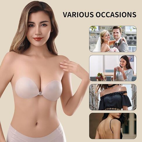 Sticky Strapless Adhesive Bra 2 Pairs, Invisible Push up Reusable Sticky Backless Bras for Women, with Nipple Covers in Saudi Arabia