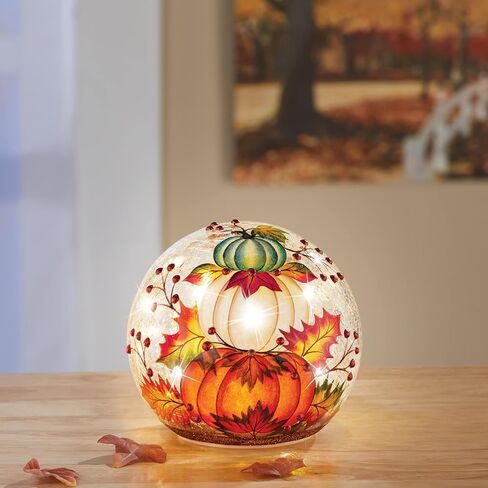 Collections Etc Fall Pumpkin Hand-Painted Lighted Ball Topiary in Saudi Arabia