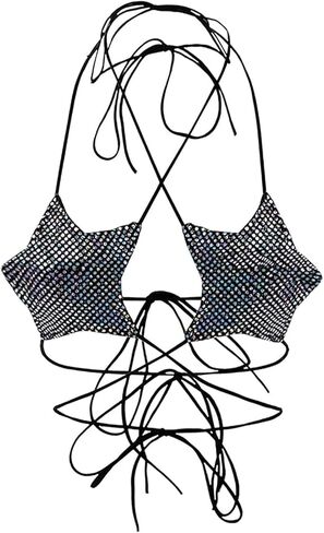 Women's Sequins Halter Triangle Bra Sexy Club Rave Bikini Top Backless Bandeau Strappy Crop Top Lingerie Festival Outfit in Saudi Arabia