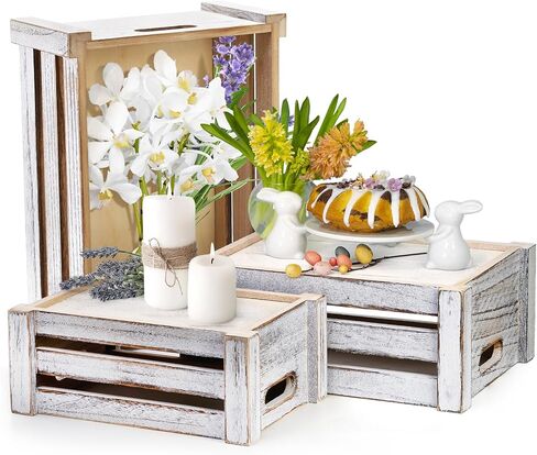 مجموعة ZOOFOX مكونة من 3 صناديق تخزين خشبية، حاوية تخزين التعشيش بمقابض، سلة خشبية مزخرفة للمنزل، ديكور حمام ريفي in Kuwait