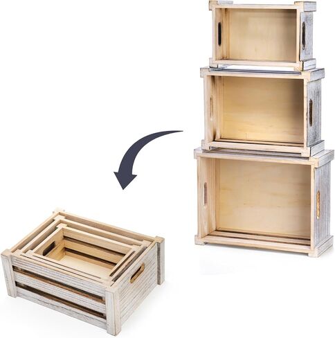 مجموعة ZOOFOX مكونة من 3 صناديق تخزين خشبية، حاوية تخزين التعشيش بمقابض، سلة خشبية مزخرفة للمنزل، ديكور حمام ريفي in Kuwait