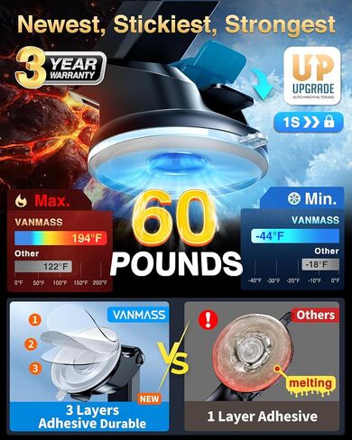 VANMASS Car Phone Holder 2026 Ultimate Military-Grade Strongest Suction & Clip Windshield Dashboard【Newest Best Strongest】Cell Phone Shower & Wall Mounts for iPhone 17 Pro Max 16 15 14 13 Android in Kuwait
