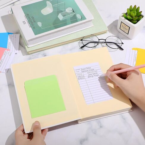 200 Pcs Library Pocket Envelopes and Books Cards Include 100 Self Adhesive Pocket Envelopes and 100 Check out Cards Library Supplies(Colorful Envelop, White Card) in Saudi Arabia