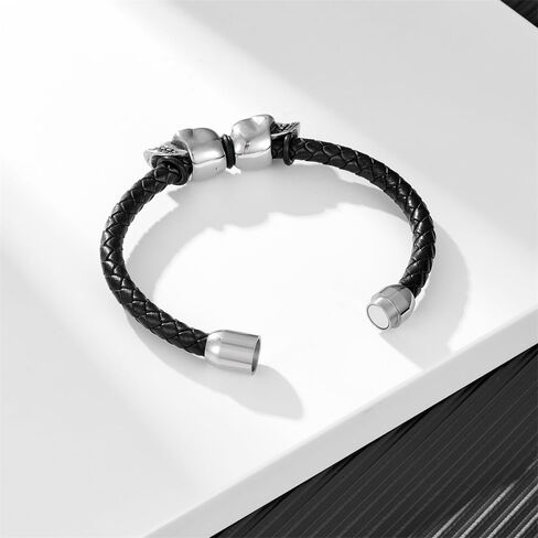 Mens Leather Bracelet Skull Braided Wristband Bangle Stainless Steel Jewelry Gifts for Him in Saudi Arabia