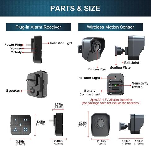 إنذار ChunHee للممر، جهاز استشعار الحركة اللاسلكي، إنذار خارجي داخلي، كاشف مقاوم للطقس، نظام تنبيه أمني، مراقب 800 قدم، حماية طويلة المدى خارج/داخل الممتلكات - جهاز استقبال واحد ومستشعر واحد in Kuwait