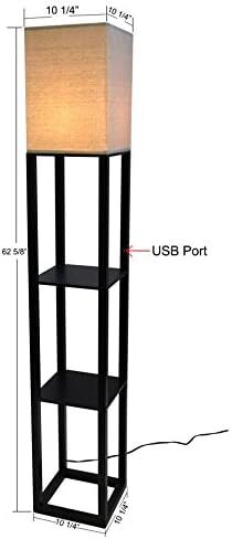 مصباح أرضي مع أرفف، مصباح أرضي مع منفذ شحن USB، مصباح أرضي، مصباح أرضي على الرف، مصباح أرضي في الزاوية مع أرفف لغرفة المعيشة وغرفة النوم والمكتب، خشب، أسود in Kuwait