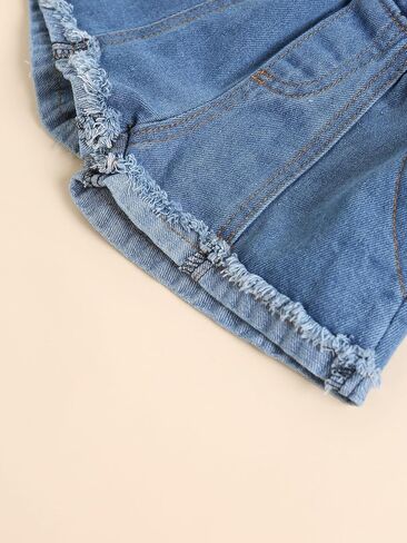 SHENHE Girl's Rib Knit Spaghetti Strap Paperbag Waist Raw Hem Summer Cute Romper Jumpsuit Pink Blue 5T in Saudi Arabia