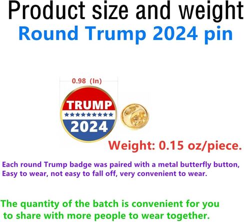 25 قطعة دبوس ترامب 2024 المستدير يظهر دعمك لترامب الجمهوري 2024 دبابيس التلبيب شارة الانتخابات الرئاسية السائبة in Kuwait