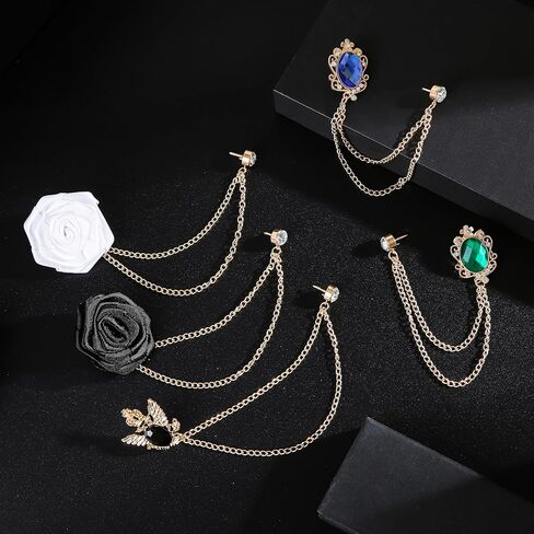 Akeoqi 9 قطعة بدلة بروش التلبيب دبوس سلسلة معلقة طوق قميص دبوس بروش تاج زهرة الورد شرابة شارة التعادل دبابيس للرجال والنساء in Kuwait