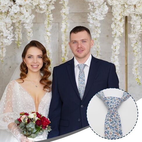Mens Ties, Sage Green/Dusty Blue/Pink Floral Ties for Men, 2.76" Skinny Cotton Flower Necktie for Wedding/Groom in Saudi Arabia