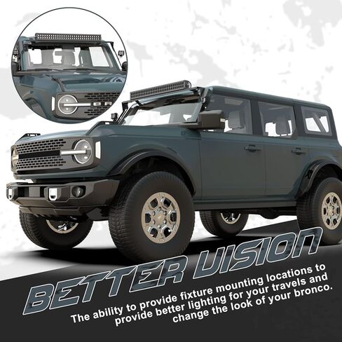دعامة تثبيت الزجاج الأمامي العلوي + الجانبي لسيارة Ford Bronco 2021 2022 2023 شريط إضاءة كامل الحجم مصابيح القيادة in Kuwait