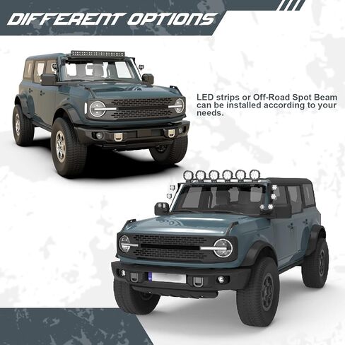 دعامة تثبيت الزجاج الأمامي العلوي + الجانبي لسيارة Ford Bronco 2021 2022 2023 شريط إضاءة كامل الحجم مصابيح القيادة in Kuwait