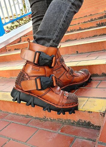 Men's Combat Motorcycle Leather Boots Soft Comfortable Ankle Boots in Saudi Arabia