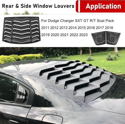3pcs Rear & Side Window Louvers for 2011-2023 Dodge Charger SXT/GT/RT/RT Scat Pack/Scat Pack Widebody/SRT Hellcat Widebody, Matte Black ABS All Weather Windshield Sun Shade Cover in Saudi Arabia