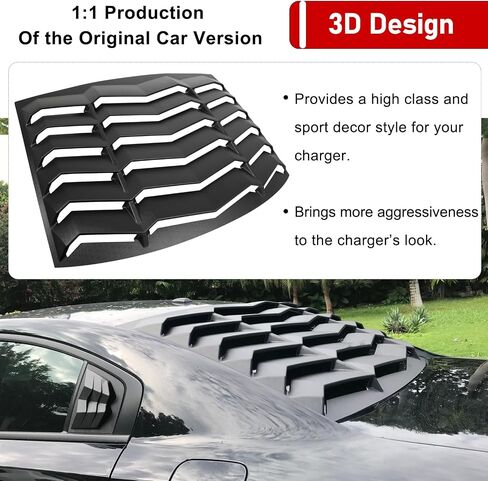 3pcs Rear & Side Window Louvers for 2011-2023 Dodge Charger SXT/GT/RT/RT Scat Pack/Scat Pack Widebody/SRT Hellcat Widebody, Matte Black ABS All Weather Windshield Sun Shade Cover in Saudi Arabia