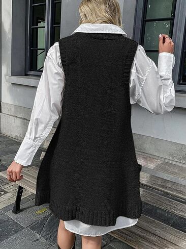 Zeagoo Womens Sweater Vest Dress Pattern Knitted Pullovers Sweaters V Neck Tank Sweater Dress with Pockets in Kuwait