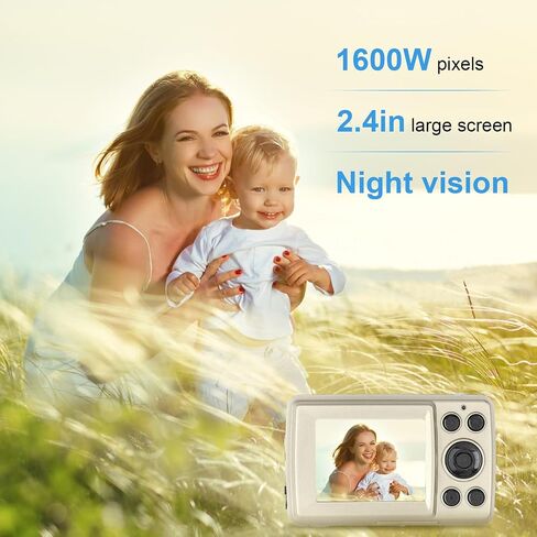 Digital Camera, FHD 720P Digital Camera for Kids Video Camera 16X Digital Zoom, Compact Point and Shoot Camera Portable Small Camera for Teens Students Boys Girls Seniors Black in Kuwait