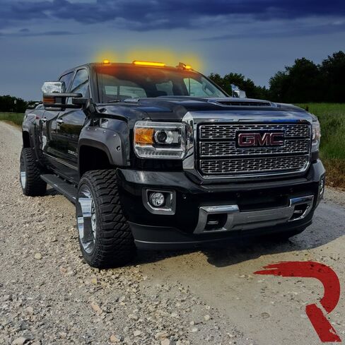RECON - يناسب Sierra & Silverado 15-19 (جسم الجيل الثالث) عالي التحمل (مجموعة من 3 قطع) عدسة إضاءة سقف الكابينة المدخنة مع مصابيح LED كهرمانية - (تستبدل مصابيح OEM) in Kuwait