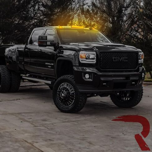 RECON - يناسب Sierra & Silverado 15-19 (جسم الجيل الثالث) عالي التحمل (مجموعة من 3 قطع) عدسة إضاءة سقف الكابينة المدخنة مع مصابيح LED كهرمانية - (تستبدل مصابيح OEM) in Kuwait