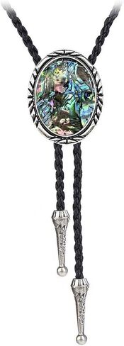 BRBAM Minimalist Style Natural Stone Bolo Tie Oval Gemstone Pendant with Striped Border Leather Necktie in Saudi Arabia