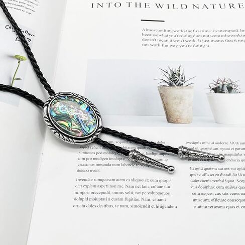 BRBAM Minimalist Style Natural Stone Bolo Tie Oval Gemstone Pendant with Striped Border Leather Necktie in Saudi Arabia