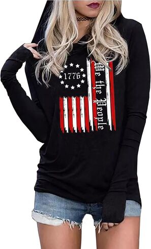 Susongeth American Flag Hoodie for Women 4th of July Patriotic Long Sleeve Shirt Independence Day USA Flag Pullover Tops in Kuwait