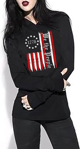 Susongeth American Flag Hoodie for Women 4th of July Patriotic Long Sleeve Shirt Independence Day USA Flag Pullover Tops in Kuwait