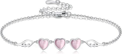 Pink Heart Anklet Sterling Silver Summer Beach Heart and Angel Wings Ankle Bracelets for Women in Saudi Arabia