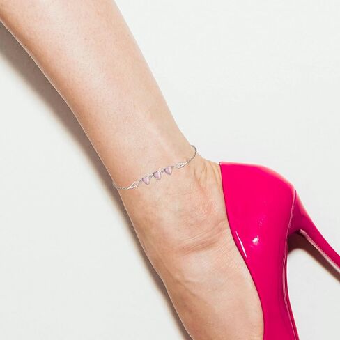 Pink Heart Anklet Sterling Silver Summer Beach Heart and Angel Wings Ankle Bracelets for Women in Saudi Arabia