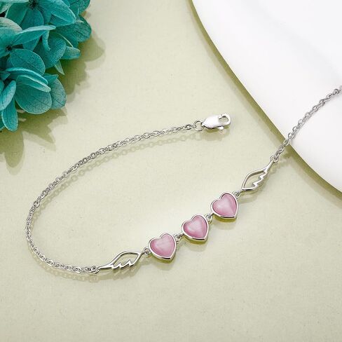 Pink Heart Anklet Sterling Silver Summer Beach Heart and Angel Wings Ankle Bracelets for Women in Saudi Arabia