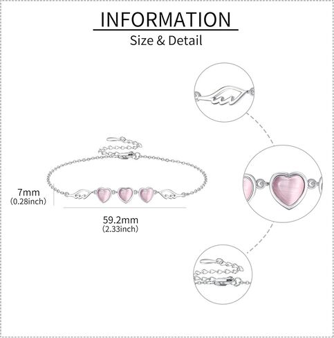Pink Heart Anklet Sterling Silver Summer Beach Heart and Angel Wings Ankle Bracelets for Women in Saudi Arabia