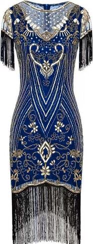 867 - Plus Size 1920s Vintage Fringed Sleeves Gatsby Sequin Tassels Hem Flapper Party Prom Cocktail Concert Dress in Saudi Arabia
