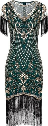 867 - Plus Size 1920s Vintage Fringed Sleeves Gatsby Sequin Tassels Hem Flapper Party Prom Cocktail Concert Dress in Kuwait