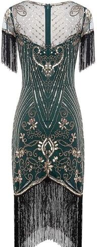 867 - Plus Size 1920s Vintage Fringed Sleeves Gatsby Sequin Tassels Hem Flapper Party Prom Cocktail Concert Dress in Kuwait