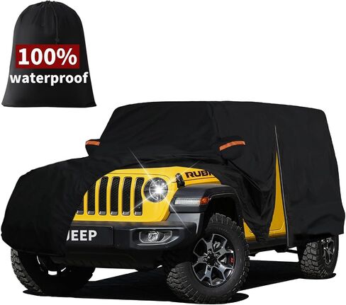 غطاء سيارة شديد التحمل لسيارة جيب ببابين مخصص مناسب لرانجلر JK JL CJ YJ TJ Sahara 1987-2024، 6 طبقات مقاومة للماء لجميع الأحوال الجوية غطاء خارجي كامل حماية خارجية مع سحاب الباب والقطن الداخلي in Kuwait
