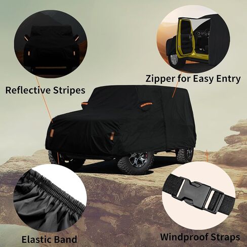 Heavy Duty Car Cover for Jeep 2 Door Custom Fit Wrangler JK JL CJ YJ TJ Sahara 1987-2024, 6 Layers Waterproof All Weather Full Exterior Cover Outdoor Protection with Door Zipper & Inner Cotton in Saudi Arabia