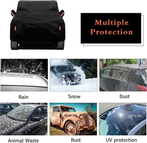 Heavy Duty Car Cover for Jeep 2 Door Custom Fit Wrangler JK JL CJ YJ TJ Sahara 1987-2024, 6 Layers Waterproof All Weather Full Exterior Cover Outdoor Protection with Door Zipper & Inner Cotton in Saudi Arabia