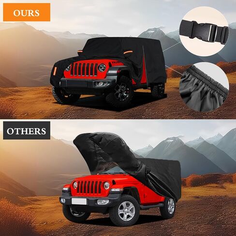 Heavy Duty Car Cover for Jeep 2 Door Custom Fit Wrangler JK JL CJ YJ TJ Sahara 1987-2024, 6 Layers Waterproof All Weather Full Exterior Cover Outdoor Protection with Door Zipper & Inner Cotton in Saudi Arabia