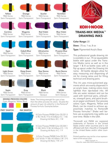 Koh-I-Noor Translucent Mix Media Pigment-Based Drawing Ink, 0.75 Oz. Bottle, Grey (9065F.GRE) in Saudi Arabia