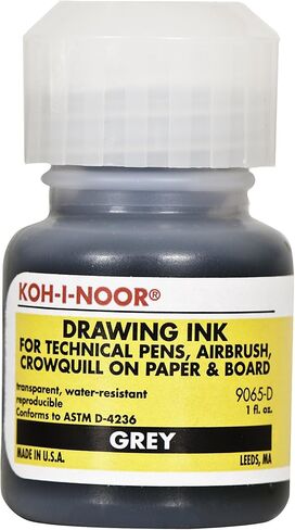 Koh-I-Noor Translucent Mix Media Pigment-Based Drawing Ink, 0.75 Oz. Bottle, Grey (9065F.GRE) in Saudi Arabia