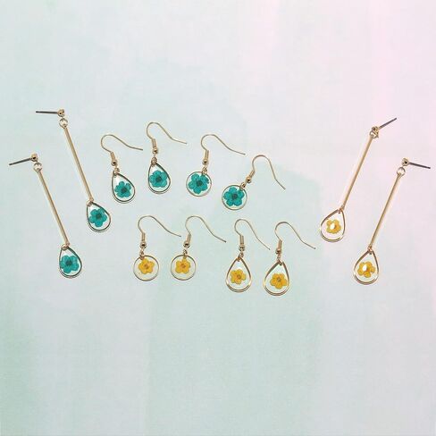 BONALUNA Pressed Flower Yellow Gold Plated Tear Dangle With Cubic Zirconia Titanium Post Back Earrings in Kuwait
