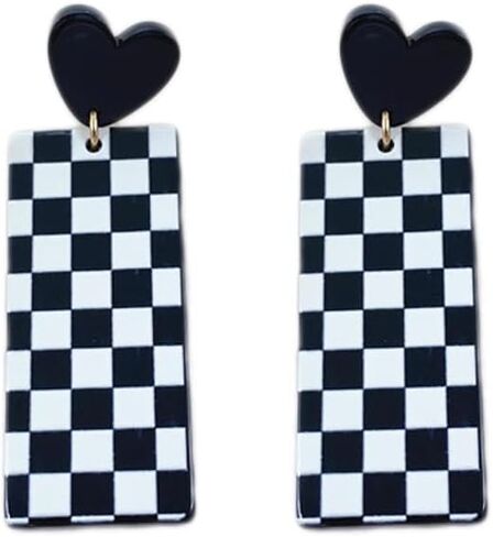 Acrylic Black White Irregular Geometric Striped Checkered Dangle Drop Earrings Minimalist Love Heart Flower Pattern Statement Earrings Jewelry for Women in Saudi Arabia