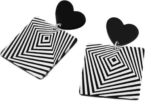 Acrylic Black White Irregular Geometric Striped Checkered Dangle Drop Earrings Minimalist Love Heart Flower Pattern Statement Earrings Jewelry for Women in Saudi Arabia
