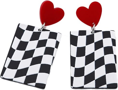 Acrylic Black White Irregular Geometric Striped Checkered Dangle Drop Earrings Minimalist Love Heart Flower Pattern Statement Earrings Jewelry for Women in Saudi Arabia