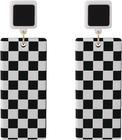 Acrylic Black White Irregular Geometric Striped Checkered Dangle Drop Earrings Minimalist Love Heart Flower Pattern Statement Earrings Jewelry for Women in Saudi Arabia
