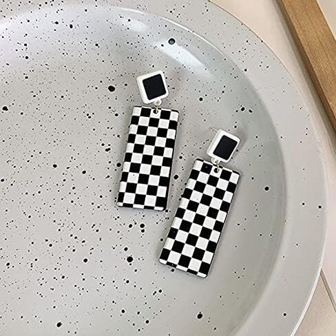 Acrylic Black White Irregular Geometric Striped Checkered Dangle Drop Earrings Minimalist Love Heart Flower Pattern Statement Earrings Jewelry for Women in Saudi Arabia