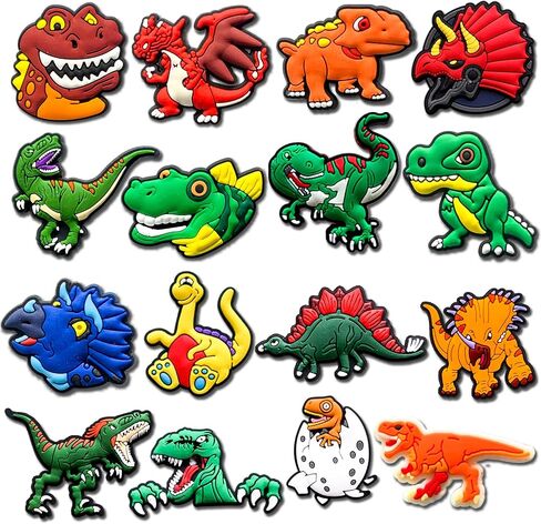 16Pcs Dinosour Truck Cat Sports Game Flower Music Food Shoe Charms Fit for Croc Clog Sandals Decoration, Cute Shoe Charms for Kids Teens Party Favor in Saudi Arabia