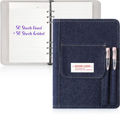 Toplive A5 Refillable Notebook Binder, A5 Denim 6 Ring Binder Cover with 100 Sheet Filler Paper, Y2K Personal Journal Notebook for Girls Women School College Students, Dark DENIM in Saudi Arabia