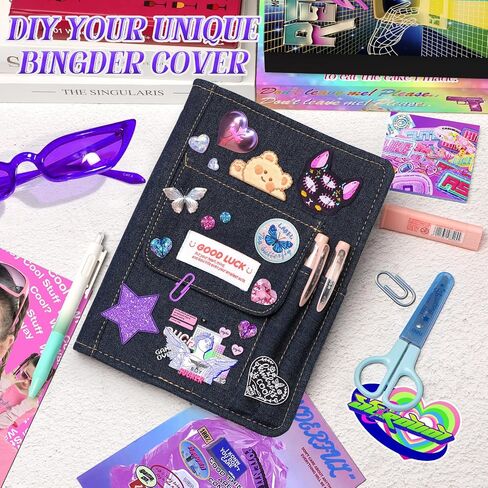 Toplive A5 Refillable Notebook Binder, A5 Denim 6 Ring Binder Cover with 100 Sheet Filler Paper, Y2K Personal Journal Notebook for Girls Women School College Students, Dark DENIM in Saudi Arabia