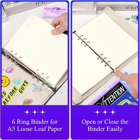 Toplive A5 Refillable Notebook Binder, A5 Denim 6 Ring Binder Cover with 100 Sheet Filler Paper, Y2K Personal Journal Notebook for Girls Women School College Students, Dark DENIM in Saudi Arabia
